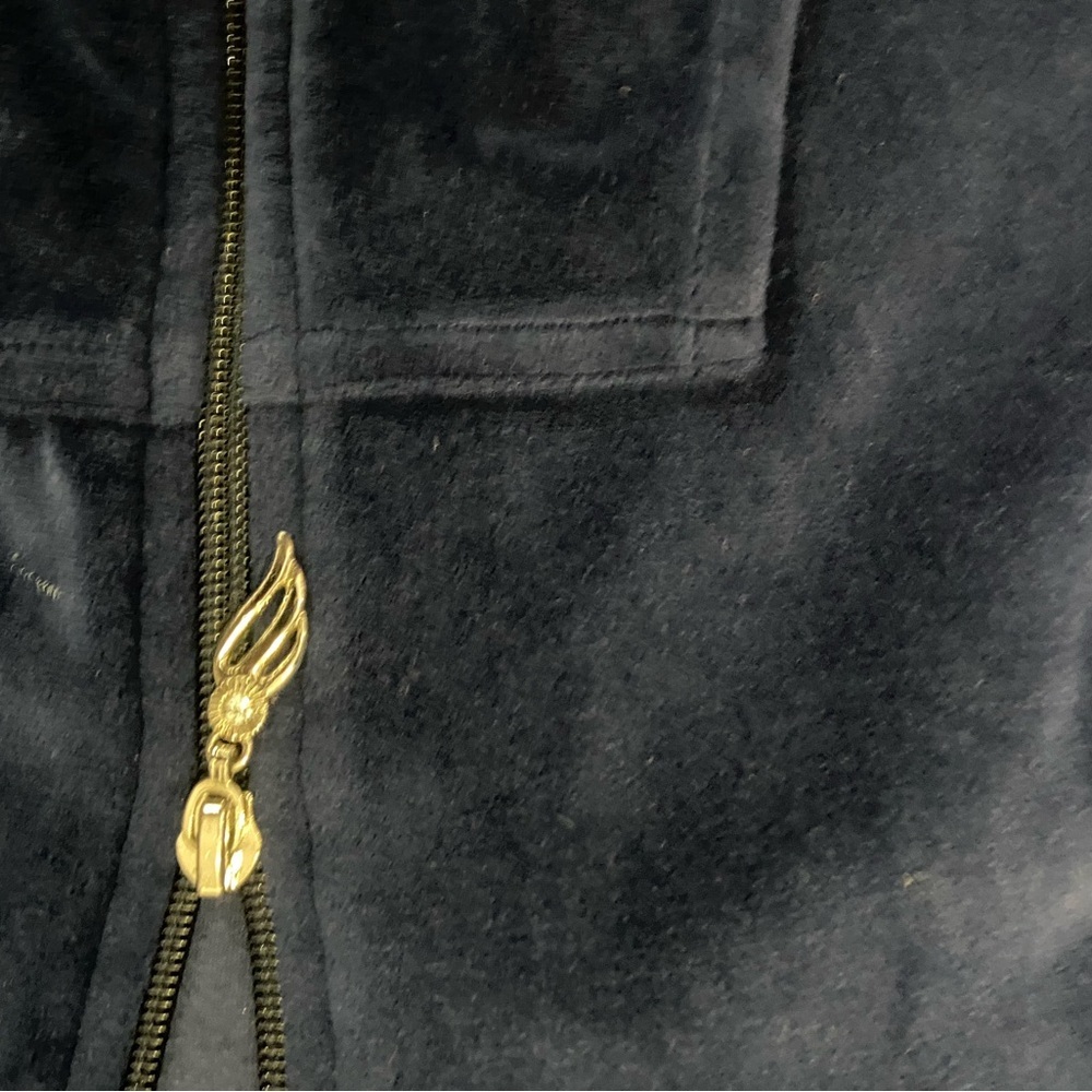 Navy Blue Velour Zip Up Hoodie - Picture 4 of 5